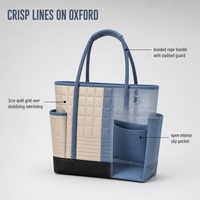 Sac fourre-tout matelassé en polyester 600D personnalisé avec logo, poignée en corde tressée et poche ouverte pour programme d'accueil hôtelier et de commodités en resort