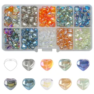 10 Gitter 8MM Herzform Glasperlen Set 300PCS Überzogene Farbe Herz kristalle Lose Perlen für DIY Herstellung von hand gefertigten Modeschmuck