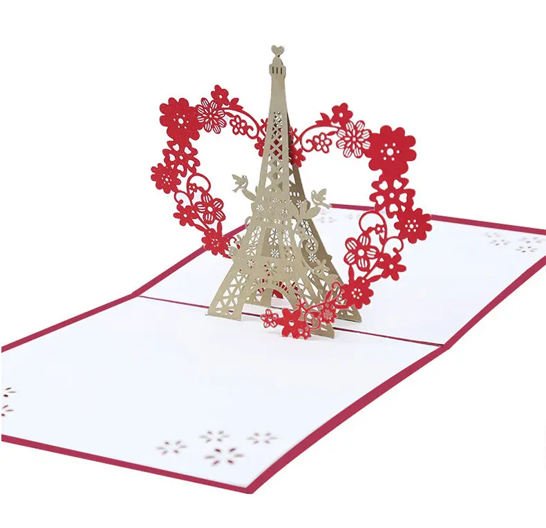 Cartão de aniversário do dia dos namorados, torre eiffel 3d pop up card