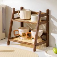 Organisateur de comptoir en bambou à 2 niveaux pour cuisine et maison, étagère de comptoir pour accessoires de bar à thé et café, support de présentation pour tasses à matcha