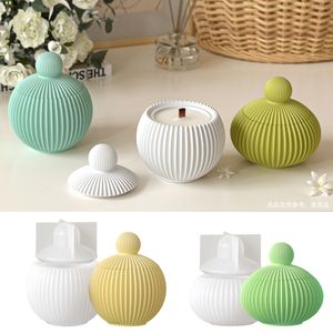 Moule en silicone pour pot <span class=keywords><strong>de</strong></span> rangement à rayures verticales, moule <span class=keywords><strong>de</strong></span> moulage en résine époxy pour bougie en gypse DIY à dessus rond, ornement en résine époxy - Product Image 3