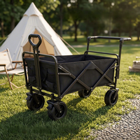 Mini-remorque pliable en acier au carbone avec roues pivotantes, chariot de camping extérieur avec poignée réglable et conception push-pull OEM