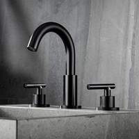 Robinet de lavabo moderne noir en alliage de zinc poli, à montage sur plan, double, à trois trous, avec double poignée et cartouche céramique