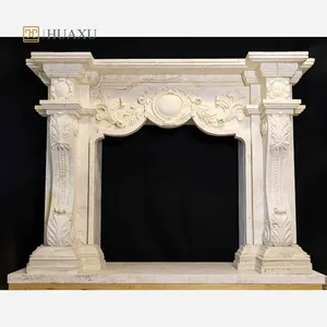 Huaxu High Quality Fireplace Marble Fireplace Indoor Hand Craved Italy Ivory Travertine Fireplace Mantel