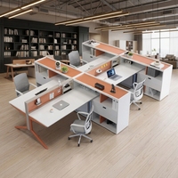 Poste de travail de bureau financier pour le personnel RH, bureau en bois en forme de L avec chaise et armoire latérale, style moderne et minimaliste