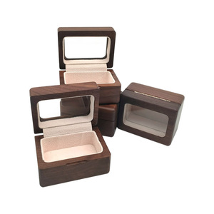 Black Walnut Solid Wood Square Jewelry <b>Box</b> 8x6x4.5cm With <b>Glass</b> Lid For Storage And Collection - Product Image 3