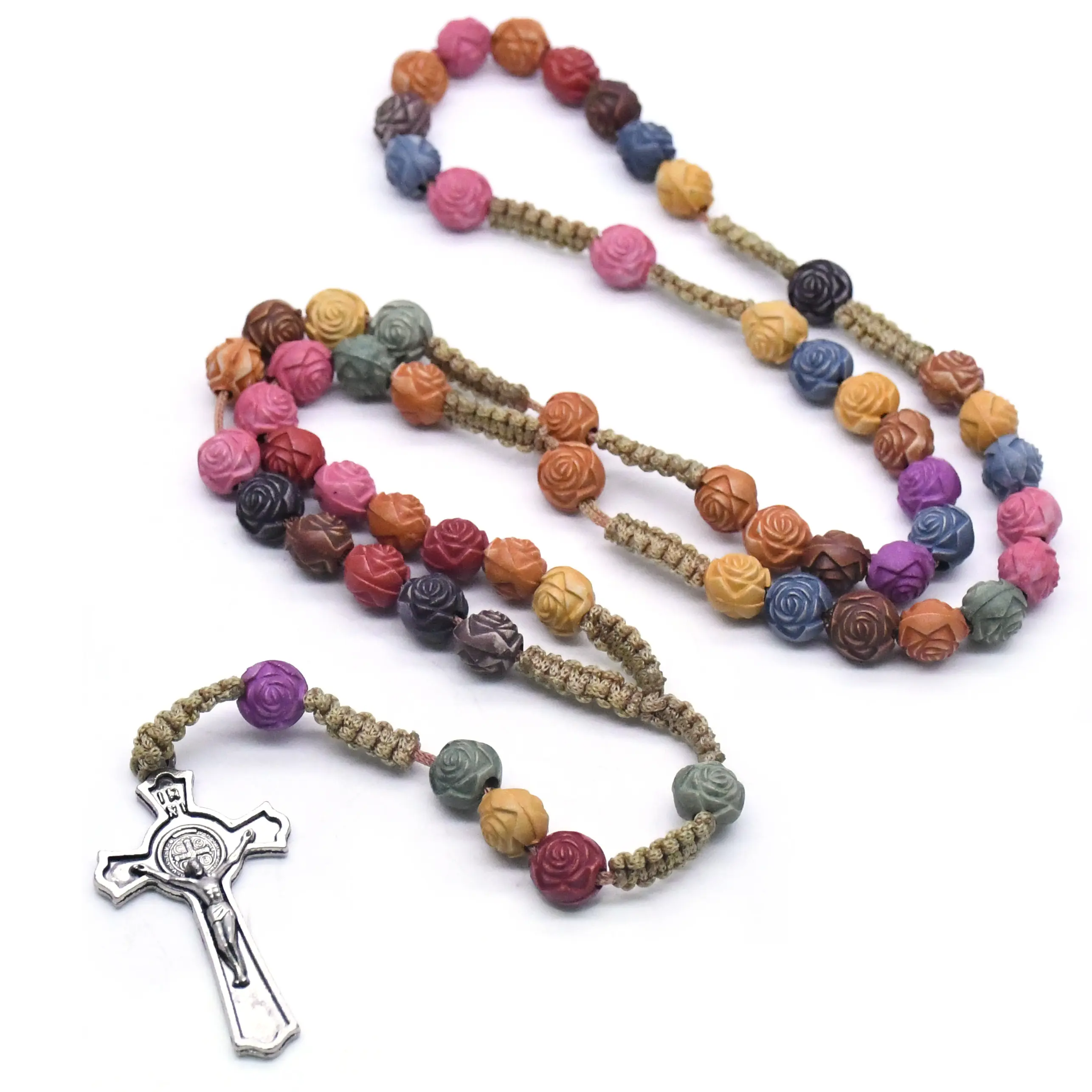 Resin bead Rosaries Necklace Cross Religious Line Necklaces