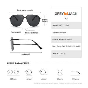Lunettes de soleil aviateur Greyjack, monture en métal noir, polarisées, protection UV400, style unisexe - Product Image 3