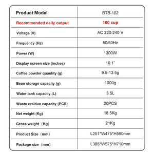BTB102 Máquina de Café Automática Comercial para Cafetería con Pantalla Táctil de 10.1 Pulgadas, Sistema de Molienda de Granos a Taza - Product Image 6