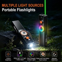 Lampe torche LED de poche UV 365nm 1100LM à faisceau vert, lumières latérales RGB, magnétique, rechargeable, mini, plate, porte-clés - Prix usine
