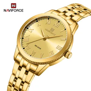 NAVIFORCE jam tangan Stainless Steel wanita, arloji olahraga tahan air emas 5032 asli untuk perempuan