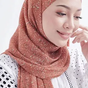 2021 newest fashion premium printed pleated chiffon hijab crinkle chiffon hijab Malaysia women pleated shawl scarf tudung