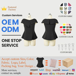 ZYHT 45235 Blouse d'été décontractée africaine en tissu uni, élégante, noire, à épaules dénudées, style peplum, <span class=keywords><strong>col</strong></span> asymétrique, simple, à volants, pour femmes - Product Image 3