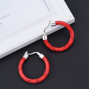 Pendientes de Aro con Diseño de Resina Roja Agrietada, Acero Inoxidable, Joyería de Moda para Mujer, Pendientes Redondos de 5mm - Product Image 3