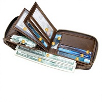 Dompet Kartu Pria Kulit Asli Vintage dengan Ritsleting Multi-Fungsi Anti-Scan Model Pendek Grosir