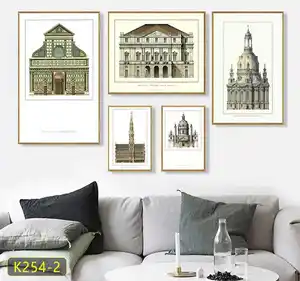 Nordic combination decorative painting retro architecture landscape custom oil painting cloth wall art custom hanging painting
