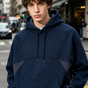 Sudadera con capucha de bloques de color personalizados, hombros caídos, oversize, de forro polar grueso, con mangas en contraste, corte holgado, fabricante - Product Image 2