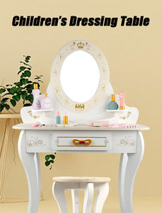 โต๊ะเครื่องแต่งหน้าจำลอง,ชุดเครื่องสำอางของเล่นเด็กผู้หญิงสไตล์นอร์ดิกโต๊ะเครื่องแป้งไม้สีขาวและสีชมพู - Product Image 6