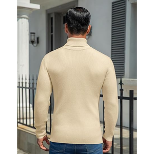 เสื้อสเวตเตอร์คอเต่าผู้ชายสีเบจ ผ้าถักเนื้อนุ่ม ยืดหยุ่น ทรงเข้ารูป สวมใส่สบาย เหมาะสำหรับฤดูหนาว - Product Image 4