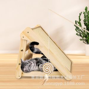 เสาข่วนแมวไม้ 1 ชั้น สีพื้น ของเล่นแมวในบ้าน พร้อมของเล่นเชือกสำหรับแมว - Product Image 1