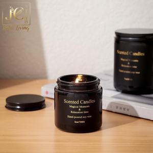 Vela votiva de cera de soja con textura cremosa en tarro negro brillante, lámina dorada, aromaterapia sin humo perfumada para decoración del hogar, Navidad - Product Image 6
