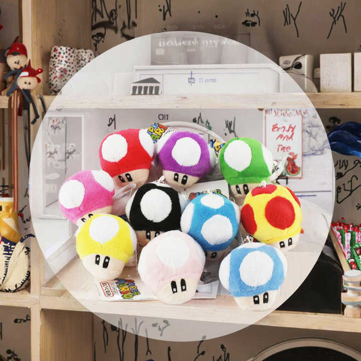For Super Mario Mushroom Plush Keychain Toy 10 Colors Super Soft Cute