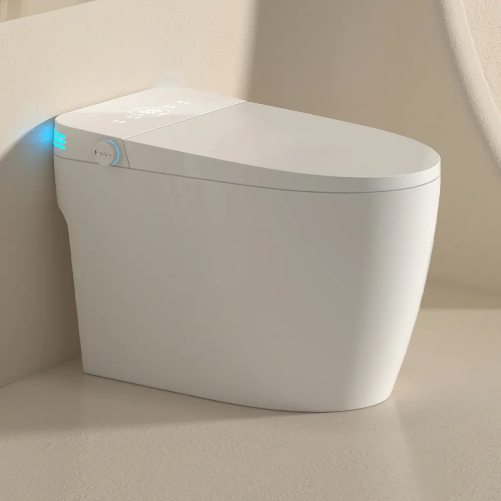 Designs d'appareils sanitaires de salle de bain modernes de haute technologie Rinçage de la sensation des pieds Toilette intelligente en céramique une pièce intelligente