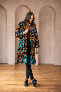Indian Finished Button Floral Embroidered Black Print <b>Kantha</b> Quilted Eco-Friendly Women's Winter <b>Jackets</b> Pure Cotton - Product Image 3