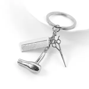 Porte-clés tendance pour hommes, pendentif lavage avec ciseaux, souffle, bijoux, barbier, salon de coiffure