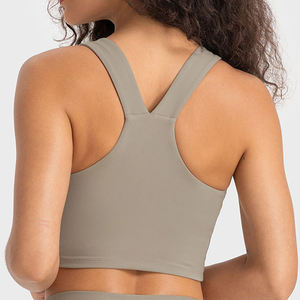 Prêt à expédier Logo personnalisé Sexy femmes col en V dos nageur sport rembourré haut soutien dames Gym Fitness course porter soutien-gorge Cro haut - Product Image 1
