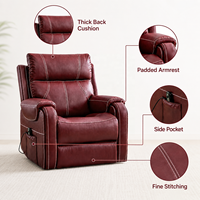 Fauteuil inclinable électrique contemporain en bois avec revêtement en cuir PU, canapé inclinable électrique une place avec télécommande pour salon