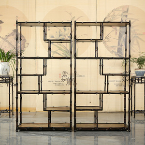 Chinese Retro Bamboo Display Shelf Irregular Shape <b>Standing</b> Type For Living Room <b>Tea</b> Set Storage - Product Image 2