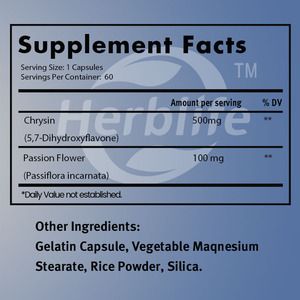 Vente chaude OEM - Personnalisable - Complément de chrysine |   500 mg |   60 capsules |   Extrait de fleur de la passion |   Non-OGM, sans gluten - Product Image 2