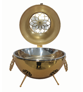 หรูหราขนาดใหญ่สแตนเลสสีทองทรงกลมการออกแบบอาหารอุ่นจาน Chafing สำหรับงานแต่งงานและบุฟเฟ่ต์ - Product Image 1