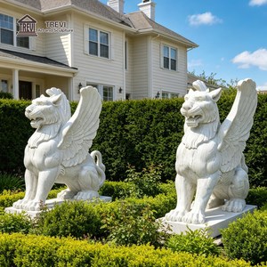 Statue de <span class=keywords><strong>griffon</strong></span> en pierre sculptée à la main TREVI, grande sculpture d'animal en marbre pour la décoration extérieure de l'entrée d'une villa - Product Image 1