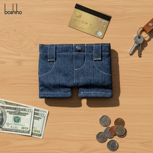 Portefeuille miniature en jean rose Boshiho, porte-monnaie en denim bleu personnalisé, porte-cartes pliable - Product Image 1