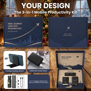Kit cadeau personnalisé pour la fête des pères, Pâques, <span class=keywords><strong>voyage</strong></span>, essentiel : Powerbank 5000mAh, support de bureau pliable, câble de charge multifonction - Product Image 5