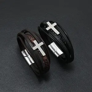 Pulsera de piel trenzada hecha a mano para hombre, brazalete con mensaje inspirador, regalo de cumpleaños - Product Image 1