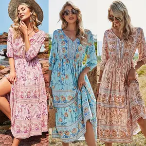 Atacado vestido longo mulheres venda de pacotes-Produto Amazon 2021 Trendy Verão Vestidos Casuais Elegantes Senhoras Meninas Mulheres Charme Vestidos Boho