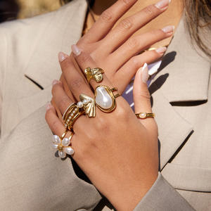 Bague en acier inoxydable Jeding style européen et américain, perle, haut de gamme, inaltérable, pour femme, plaqué PVD, bijoux transfrontaliers - Product Image 3