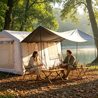 12 ㎡   Tente de luxe gonflable type manoir, conception à 3 portes avec cloison de séparation, tente de glamping panoramique robuste en Oxford 420D