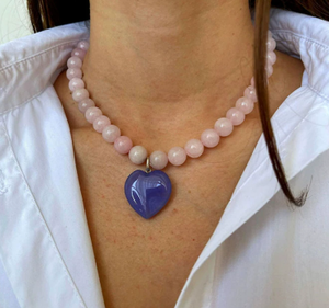 Collana 2025 <span class=keywords><strong>pendente</strong></span> Vintage a forma di cuore in acciaio inossidabile a forma di cuore nuovo Design di perline <span class=keywords><strong>acquamarina</strong></span> naturale alla moda - Product Image 2