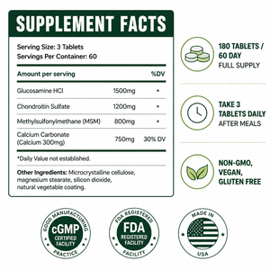 Comprimés de soutien articulaire à la Glucosamine, Chondroïtine, MSM et Calcium, sans OGM, sans gluten, végétaliens, complément alimentaire, fabrication OEM/ODM aux États-Unis - Product Image 5