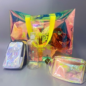 15 pouces dames PVC carnaval sac à bandoulière grands articles de carnaval sac de gelée holographique sac fourre-tout avec poignée jaune - Product Image 3