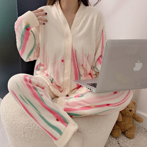 <span class=keywords><strong>Pigiama</strong></span> da <span class=keywords><strong>donna</strong></span> carino inverno <span class=keywords><strong>pigiama</strong></span> completo in velluto corallo con chiusura elastica in vita <span class=keywords><strong>pigiama</strong></span> di flanella termica per la casa - Product Image 2