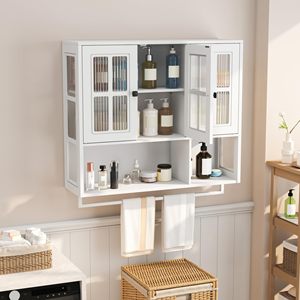 SENYU White 3-Door <b>Wall</b>-Mounted Bathroom <b>Cabinet</b> with <b>Glass</b> Panels and Towel Bar for Storage Minimalist Design - Product Image 3