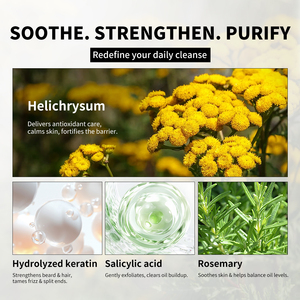 Limpiador Facial 3 en 1 con Queratina de Helichrysum OEM, Exfoliante y Limpiador de Poros, Sin Sulfatos, para el Cuidado Diario de la Barba - Product Image 5