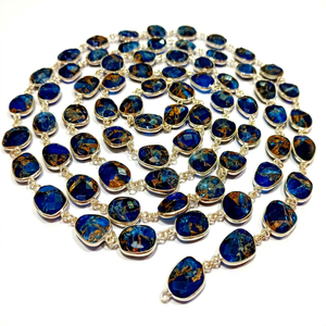 Natural Lapis Lazuli <b>Copper</b> Turquoise 12to15mm Free Shape Bezel Connector <b>Chain</b> Sold Per foot - Product Image 1
