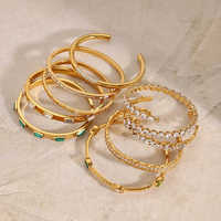 Pulsera Ajustable de Acero Inoxidable con Zirconia Verde y Oro de 18k J&D