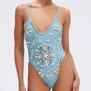 Damen-Badeanzüge Handgefertigte Perlen-Bademode Zweiteiliges Set Handbestickter Bikini Strandkleidung Maßgefertigter Muschel-Perlen-Bikini-Anzug - Product Image 6